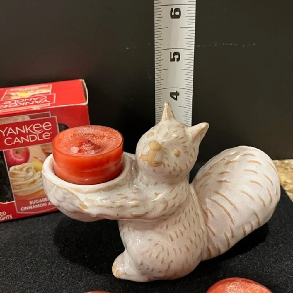 Ceramic Squirrel holder with Sugared Cinnamon Apple tea lights.